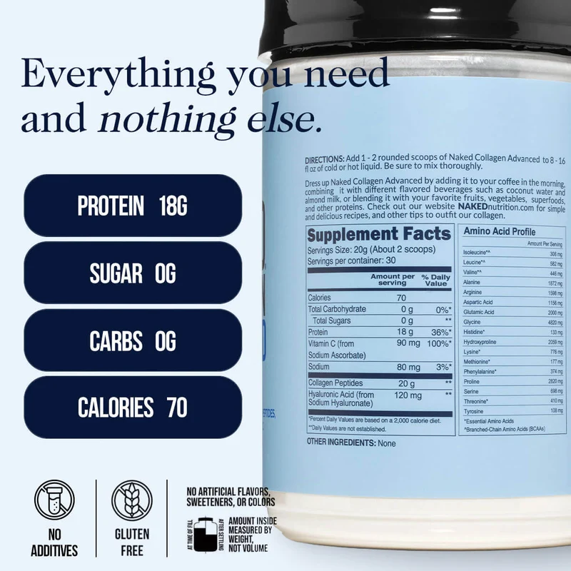 Collagen Peptides with Hyaluronic Acid | Naked Collagen Advanced - 1.3 LB