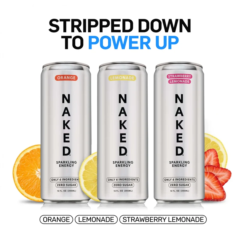 Strawberry Lemonade Naked Sparkling Energy | Clean Energy Drink - 12 Cans