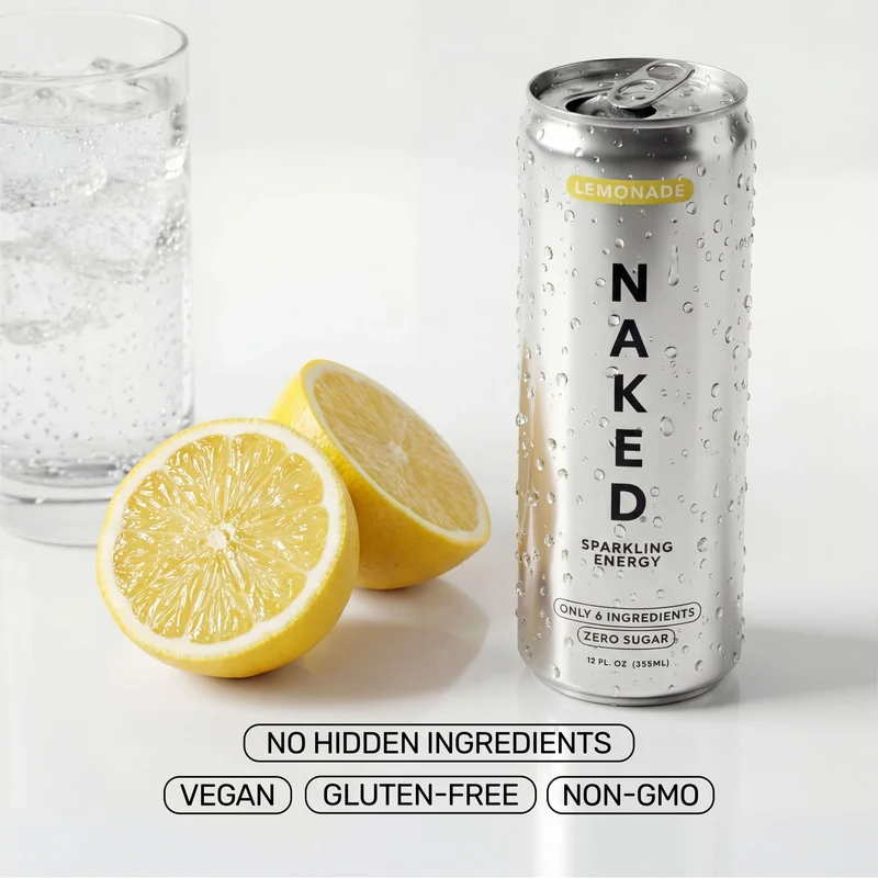 Lemonade Naked Sparkling Energy | Clean Energy Drink - 12 Cans