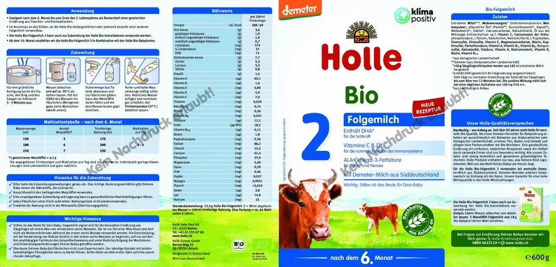 Demeter Folgemilch 2 - 4x600g - nach dem 6. Monat