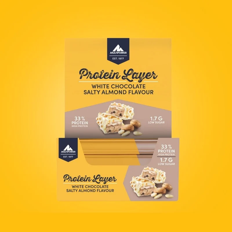 Karton Layer Proteinriegel Weiße Schokolade & Salzmandel (18x50g)