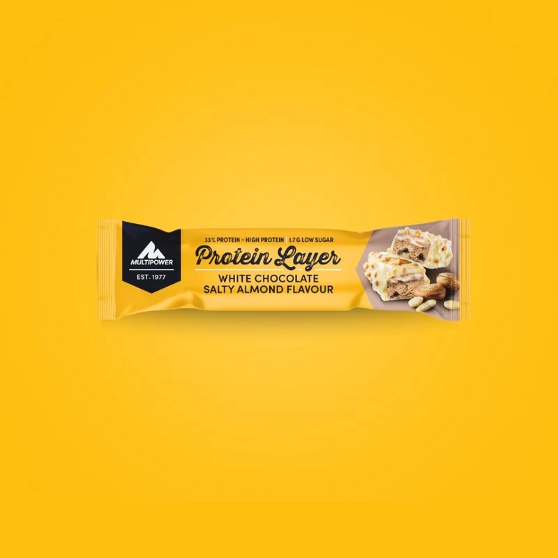 Karton Layer Proteinriegel Weiße Schokolade & Salzmandel (18x50g)