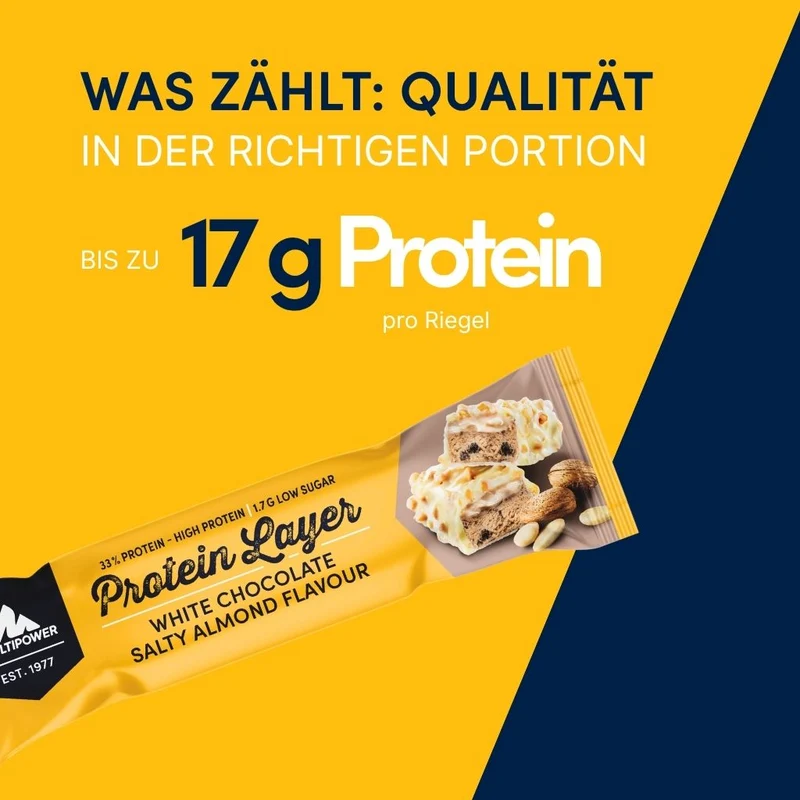 Karton Layer Proteinriegel Weiße Schokolade & Salzmandel (18x50g)