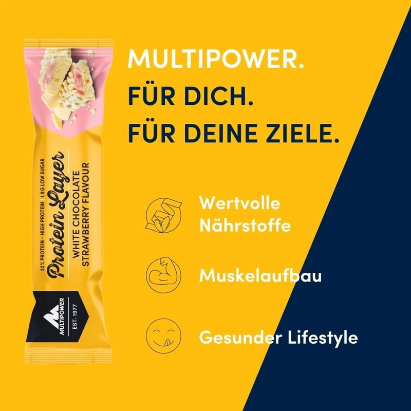 Protein Riegel Layer Weiße Schokolade & Erdbeere - 50g | 16g Protein
