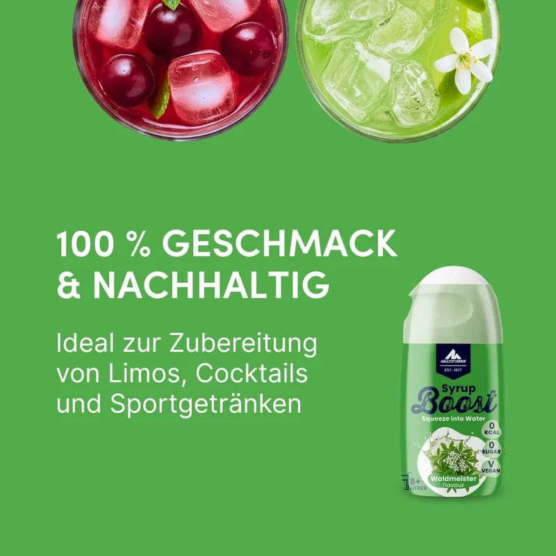 Waldmeister Getränkesirup ohne Zucker | Syrup Boost Probierpaket (4x65ml)