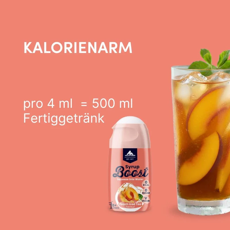 Eistee Pfirsich Getränkesirup ohne Zucker | Syrup Boost Probierpaket (4x65ml)