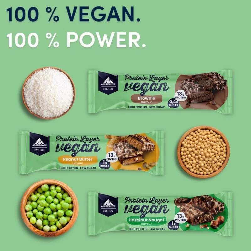 Vegan Protein Layer Haselnuss Nougat 55g | 13g pflanzliches Eiweiß pro Riegel
