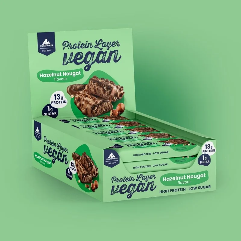 Vegan Protein Layer Haselnuss Nougat 55g | 13g pflanzliches Eiweiß pro Riegel