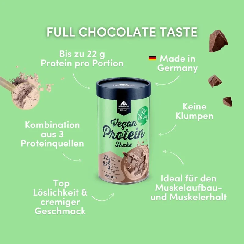 Vegan Schoko Protein Shake (420g) High Proteinpulver, 100% Vegan