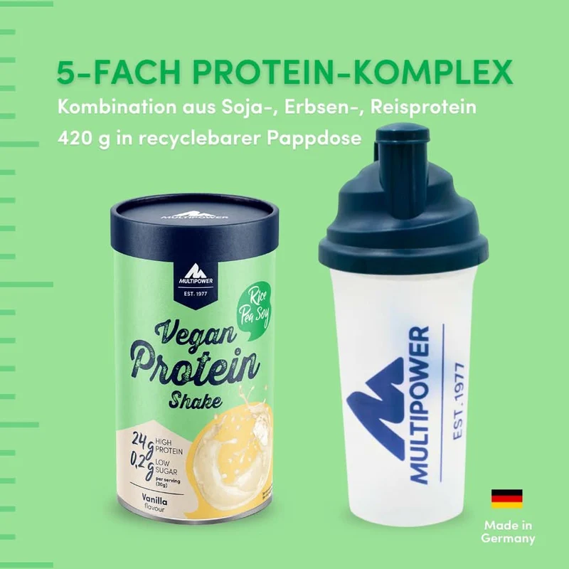 Vegan Vanille Protein Shake (420g) High Proteinpulver, 100% Vegan