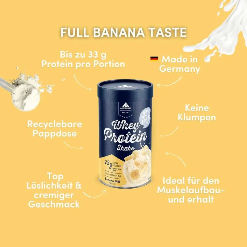 420g Whey Protein Pulver Banane | Mit Vitamin B6 (Artikel mit verkürzter Haltbarkeit)