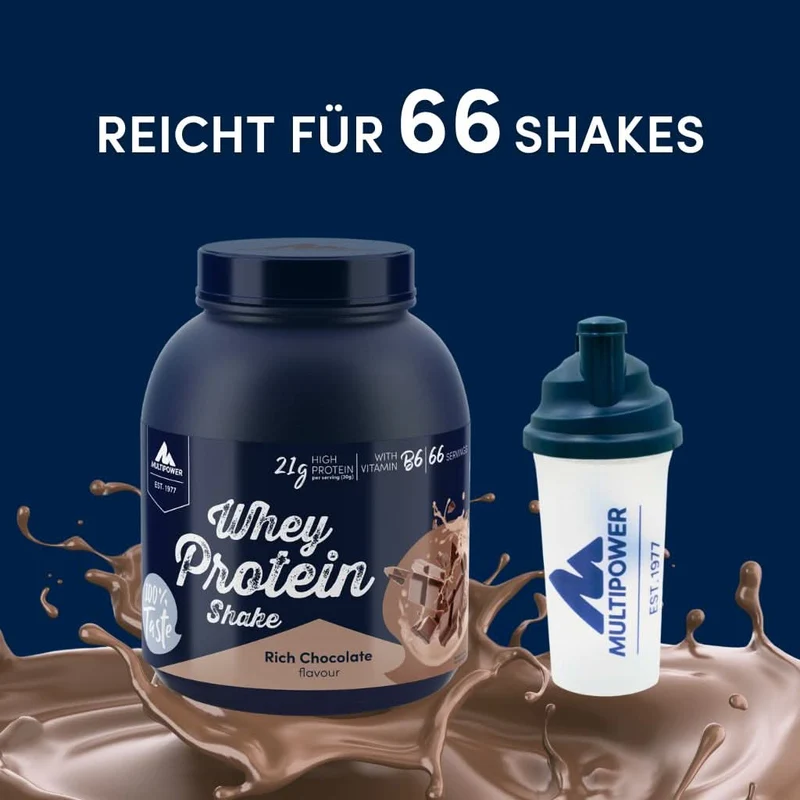 2kg Whey Proteinpulver | Schoko 21g Eiweiß | 66 Portionen (á 30g) Schoko Proteinpulver [MHD 30.10.2026]